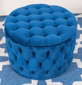 Blue Velvet Round Storage Ottoman T2647
