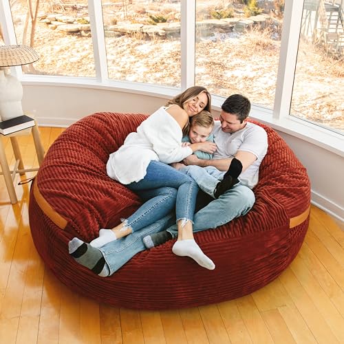 Deep Terracotta Corded Plush 6 feet Foam Filled Bean Bag Chair with Removable Cover K433495