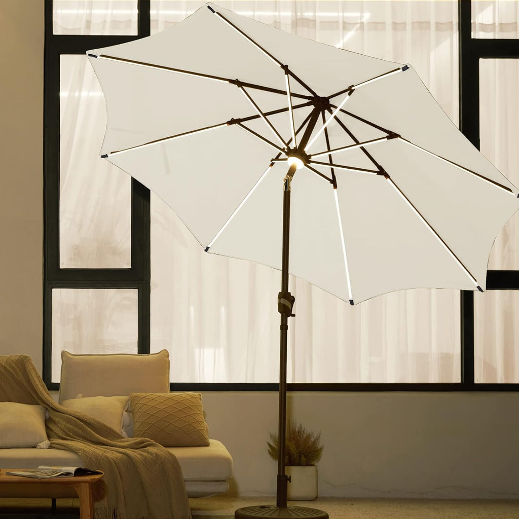 9 FT Solar LED Patio Umbrella with 16 LED Strip Lights I711