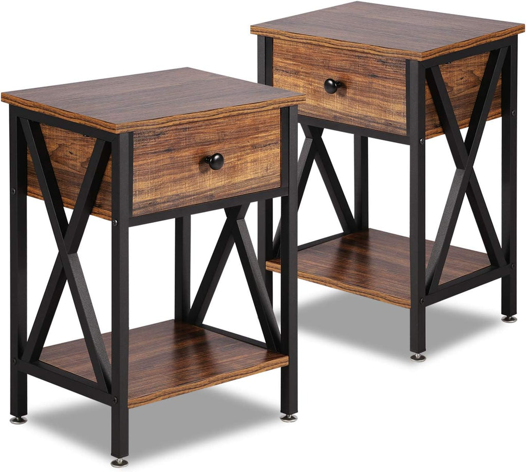 Set of 2 Antique Black Side Table with Storage Cabinet B705