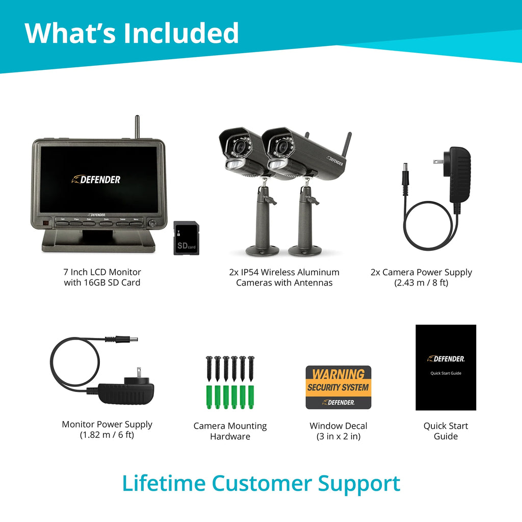 Security Camera System with 7 Display Monitor and 2 Night Vision Cameras L6283