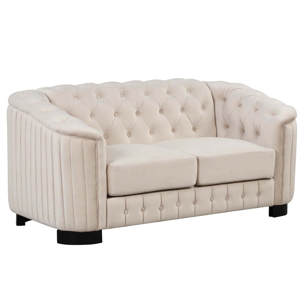 64" Beige Velvet Upholstered Loveseat Sofa C59214