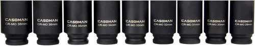1/2-Inch Drive Deep Impact Socket Set, 6 Point, CR-MO, Metric, 29mm-38mm, 9-Piece M101