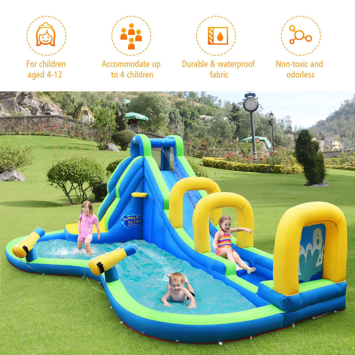 Inflatable Water Slide Kids Bounce House Castle Splash Pool X98179