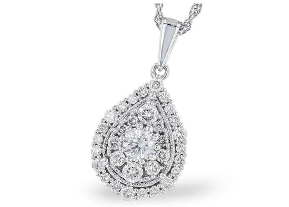 Diamond Cluster 14K White Gold Necklace B7773