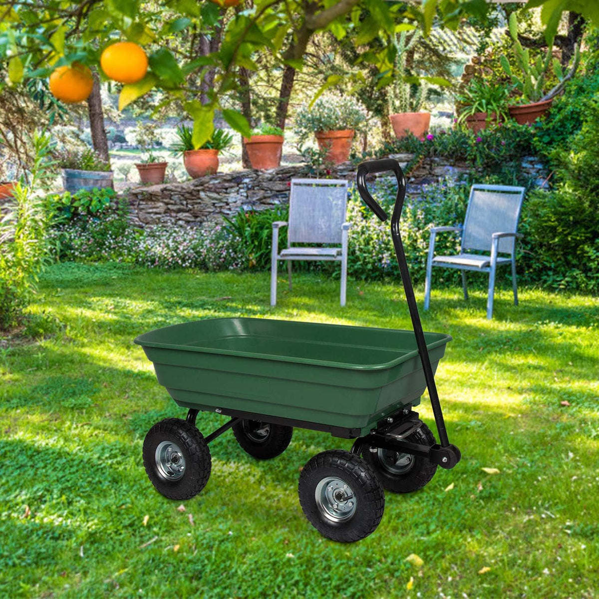 Garden Dump Cart Wagon with Steel Frame and Pneumatic Tires H2428