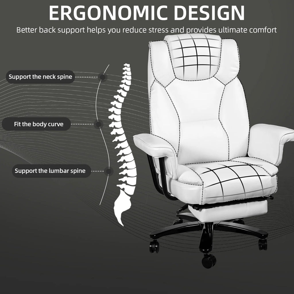 White Ergonomic PU Leather Reclining Office Chair with Footrest K197