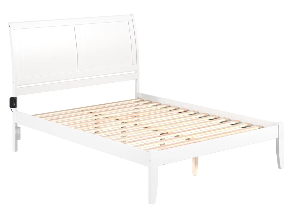 Queen Wood Platform Bed Frame with Sleigh Headboard, White U977278