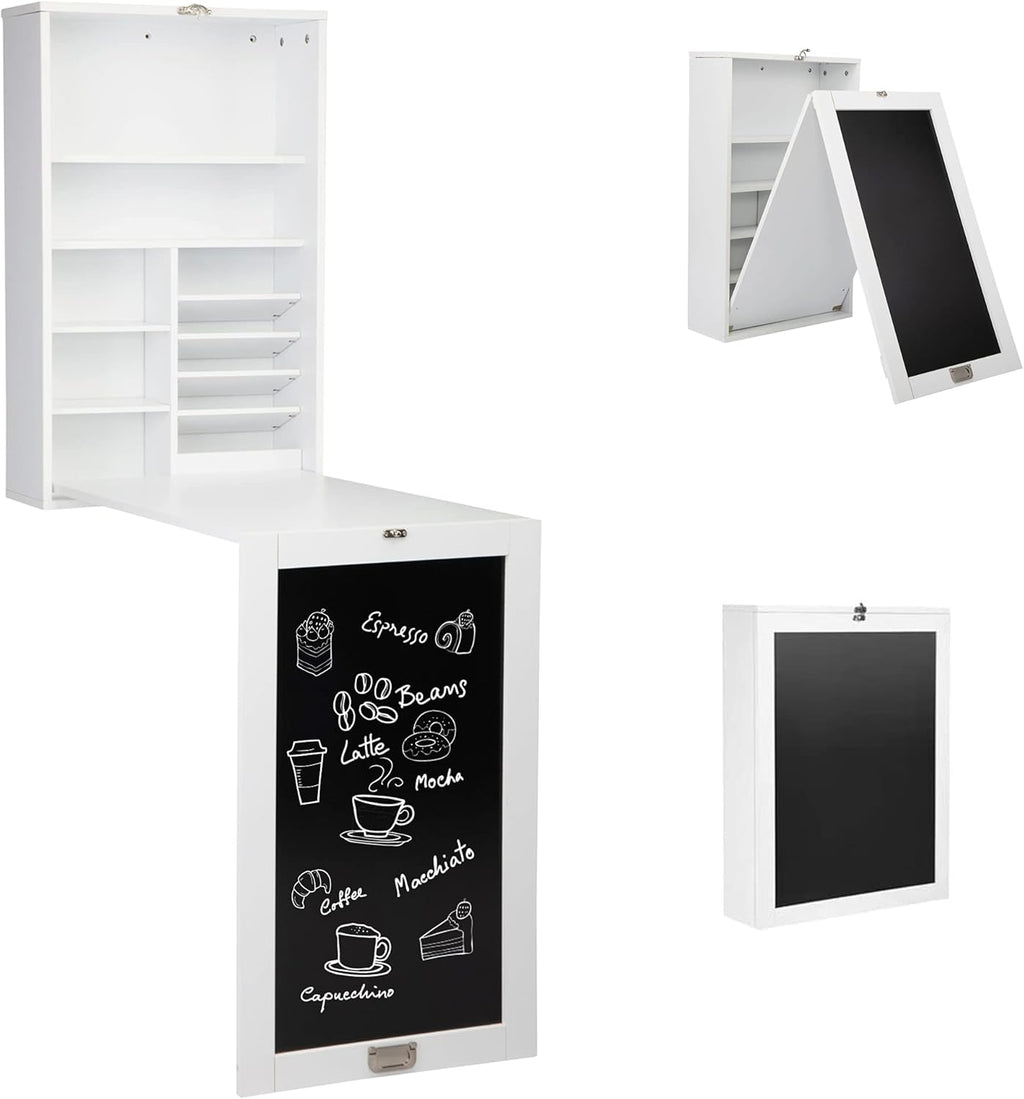 Wall Mounted Desk Fold Down Table Craft Cabinet with Storage Shelves V875287