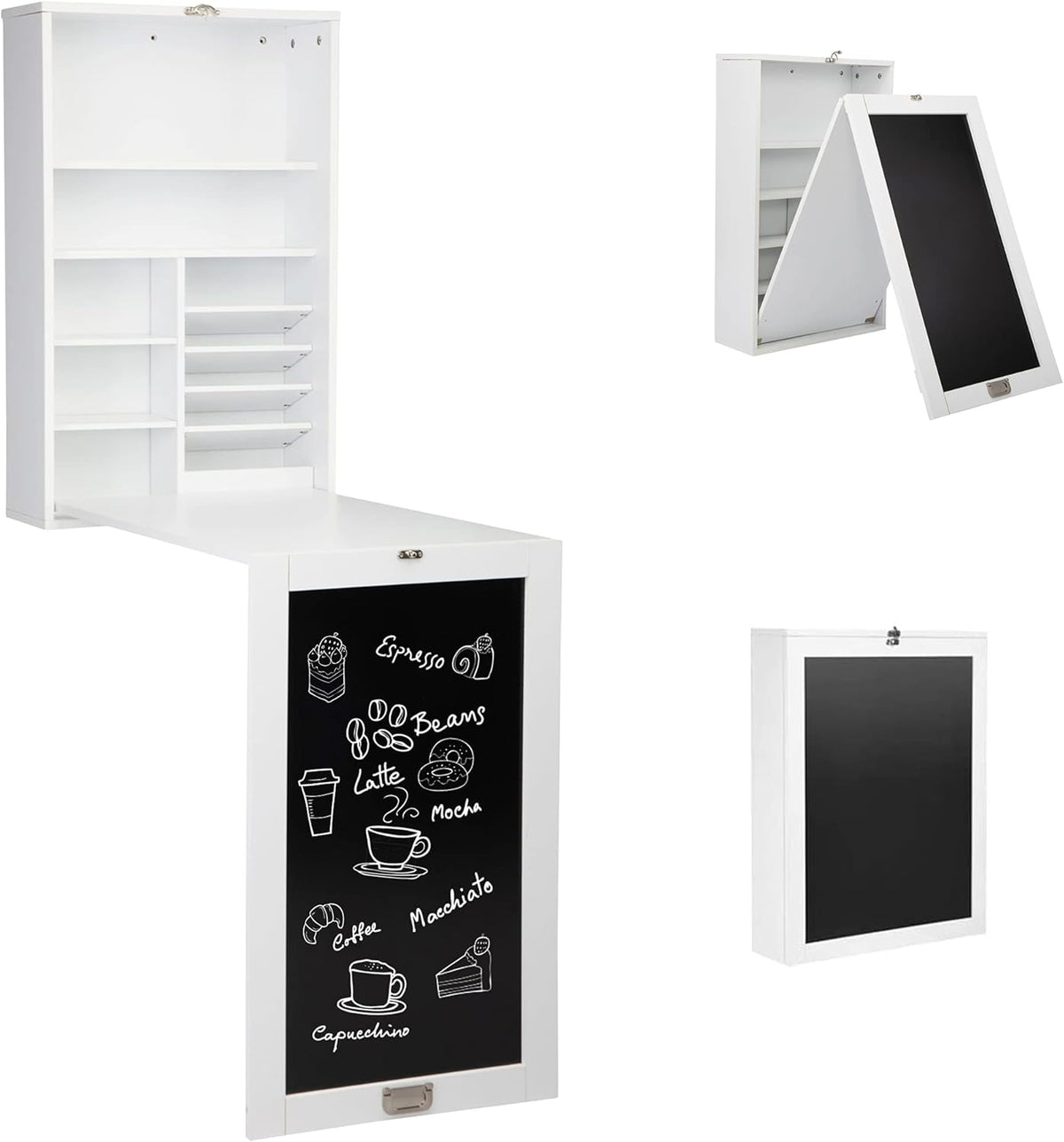 Wall Mounted Desk Fold Down Table Craft Cabinet with Storage Shelves V875287