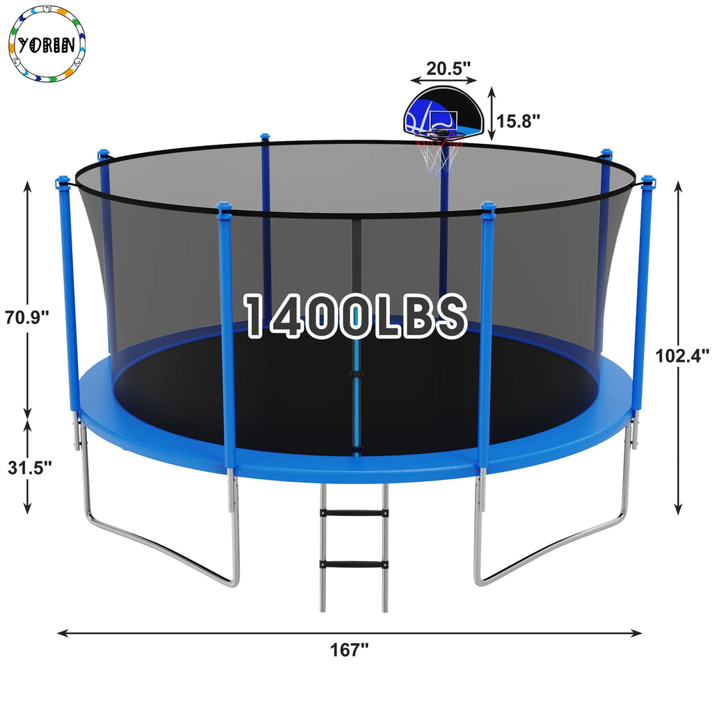 14FT Trampoline with Enclosure and Basketball Hoop X10782