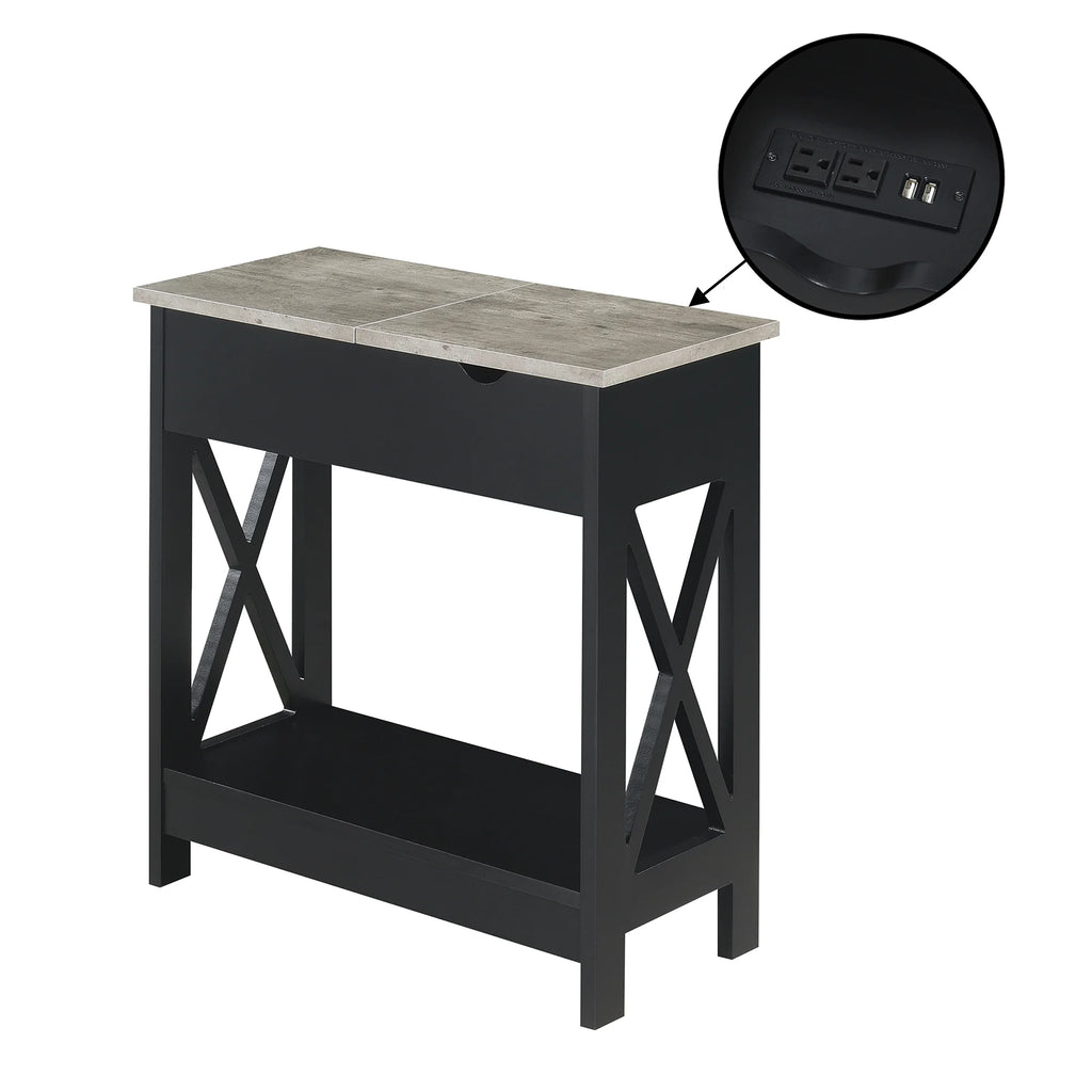 Flip Top End Table with Charging Station and Shelf Z2104