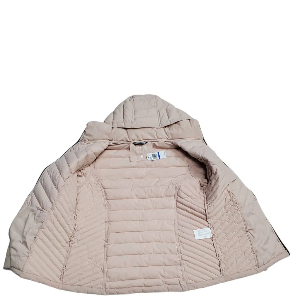Rose Smoke Pink Hooded Polyester Puffer Coat Y23873