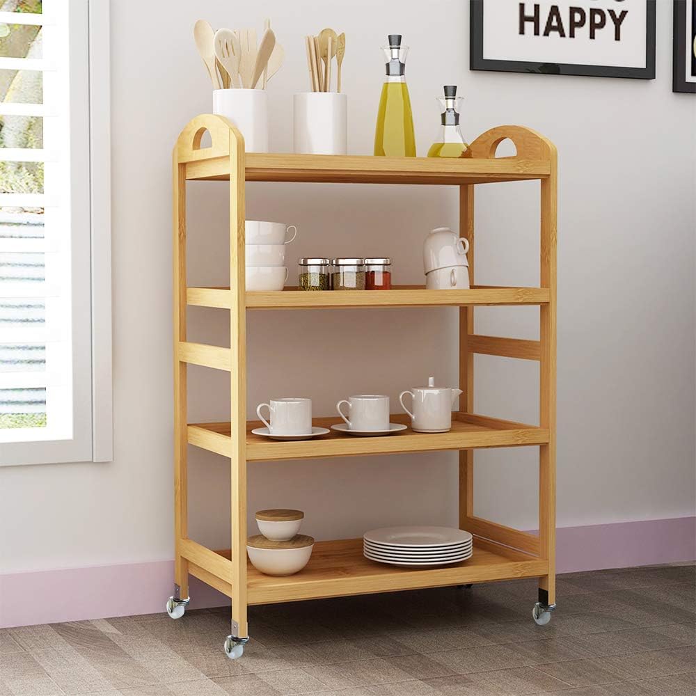 4-Tier Bamboo Storage Utility Cart with Wheels R2368