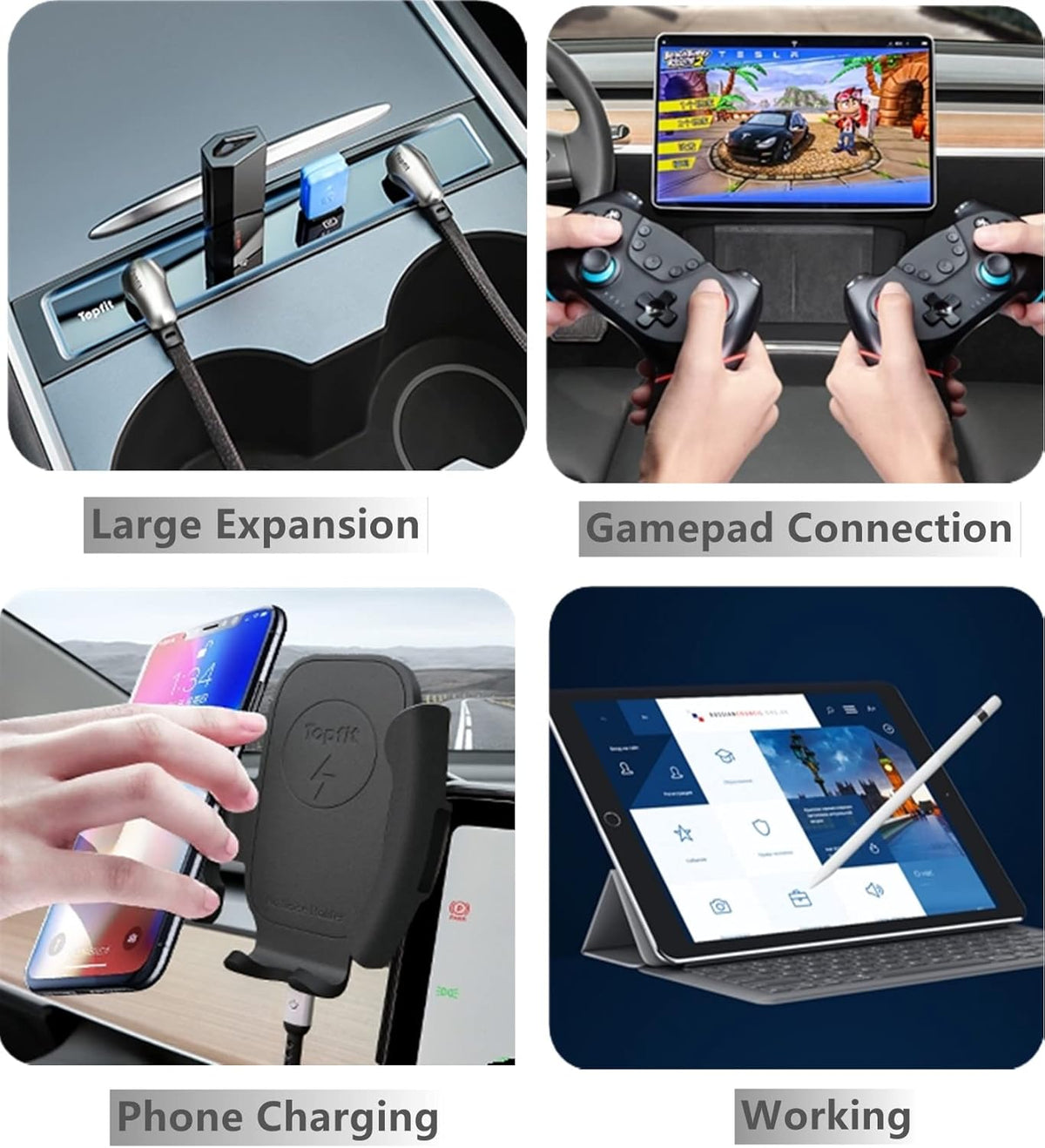 Black Pack of 2 USB Hub Center Console Adapter for Tesla Model Y Model 3 T385728