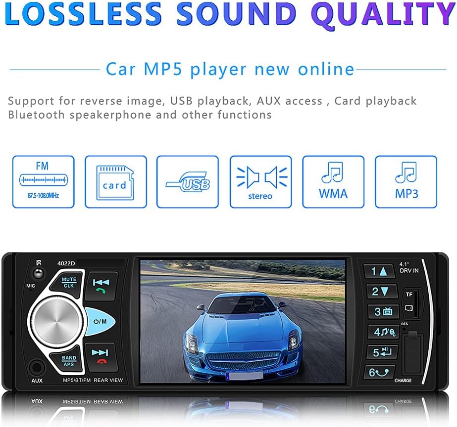 4.1 '' HD Screen Single Din Car Stereo with Bluetooth FM Radio Receiver E7695