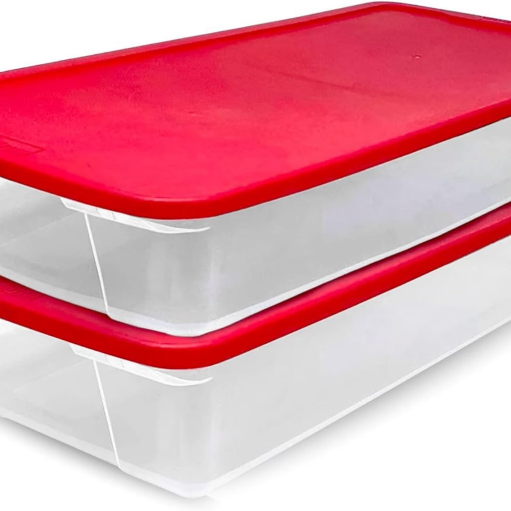 2-Pack Clear Plastic Storage Organizer Bins with Lids, 41 Quart, Red L9863