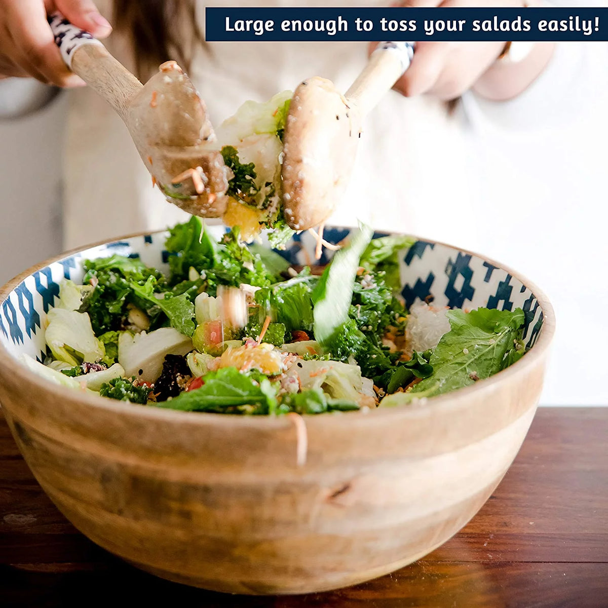 Mango Wood Salad Bowl with Serving Tongs H27291
