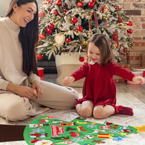 3.6 FT Felt Christmas Tree with Lights and 35 Pcs Ornaments J76366