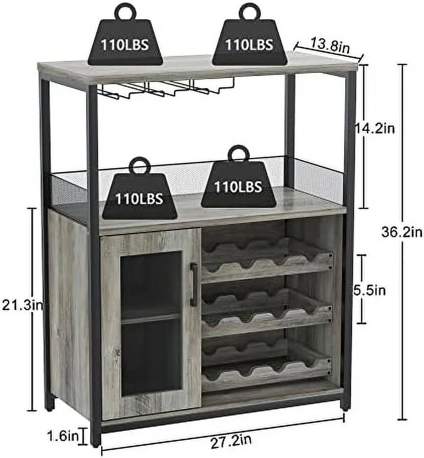 Wine Cabinet with Detachable Rack Glass Holder Grey R17643