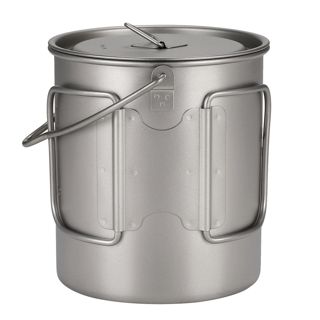 Ultralight 750ml Titanium Pot with Lid and Foldable Handle I424498