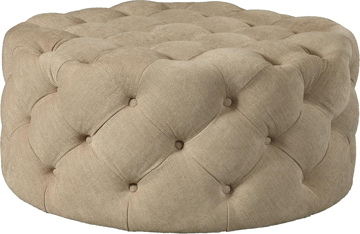 Beige Round Tufted Ottoman N6565