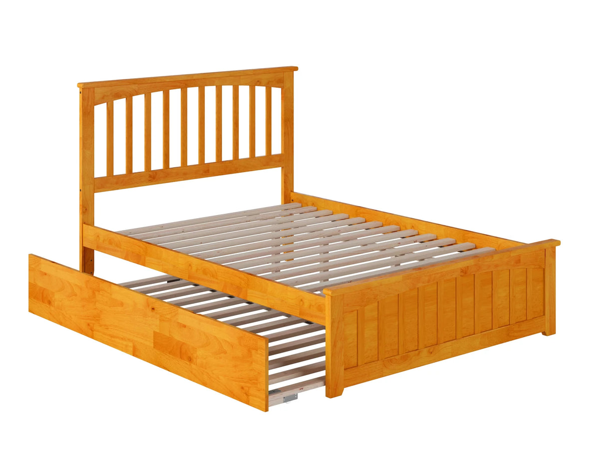 Caramel Wood Platform Bed with Footboard and Trundle K6396