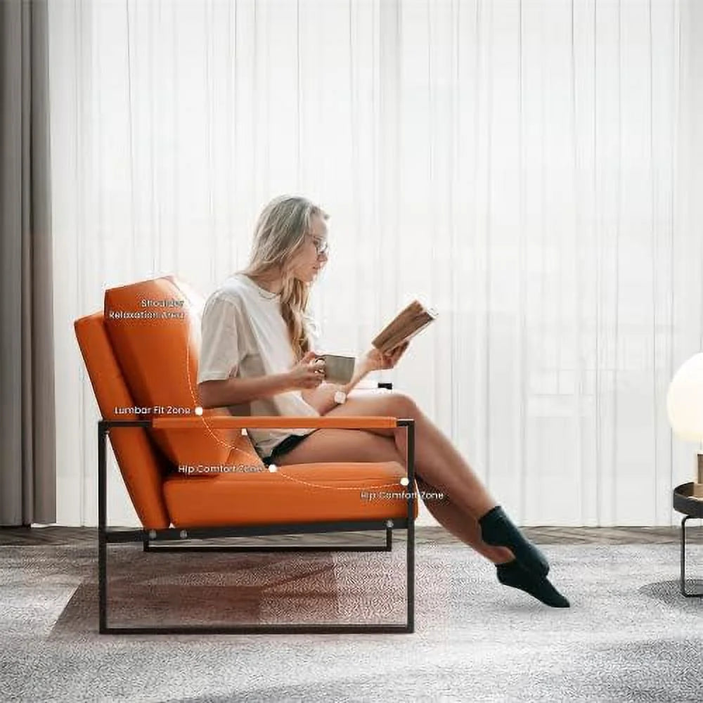 Mid Century Upholstered Accent Chair with Cushion & Metal Frame U748636