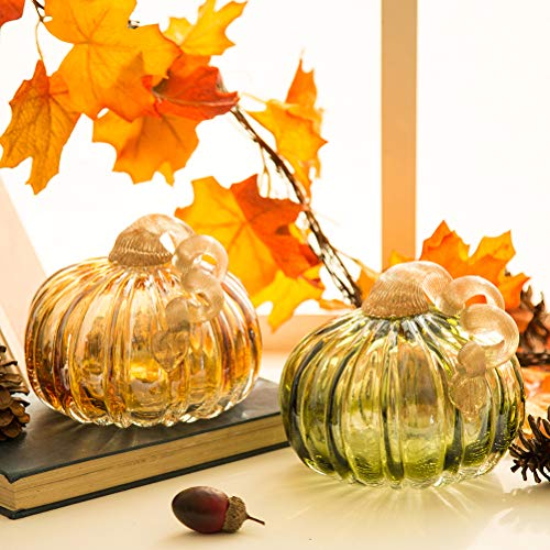 Set of 3 Multi Striped Glass Pumpkins C878224