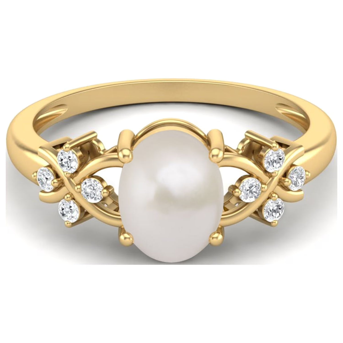 925 Silver Gold Vermeil Oval Pearl Ring Q864