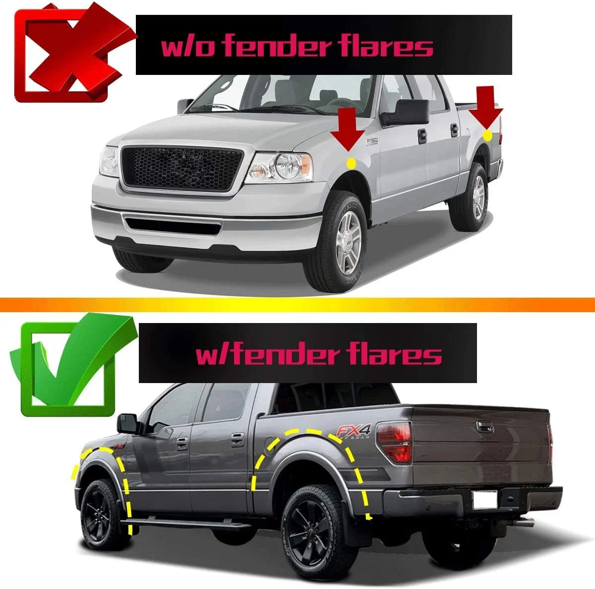 Splash Guards Mud Flaps 4-PC Set for Ford F-150 2004-2014 with Factory Fender Flares J172
