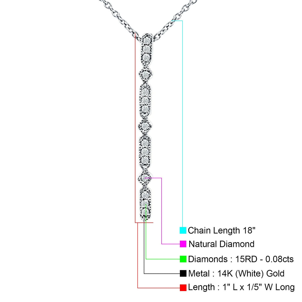 14K White Gold Diamond Drop Bar Pendant Necklace 18" W608225