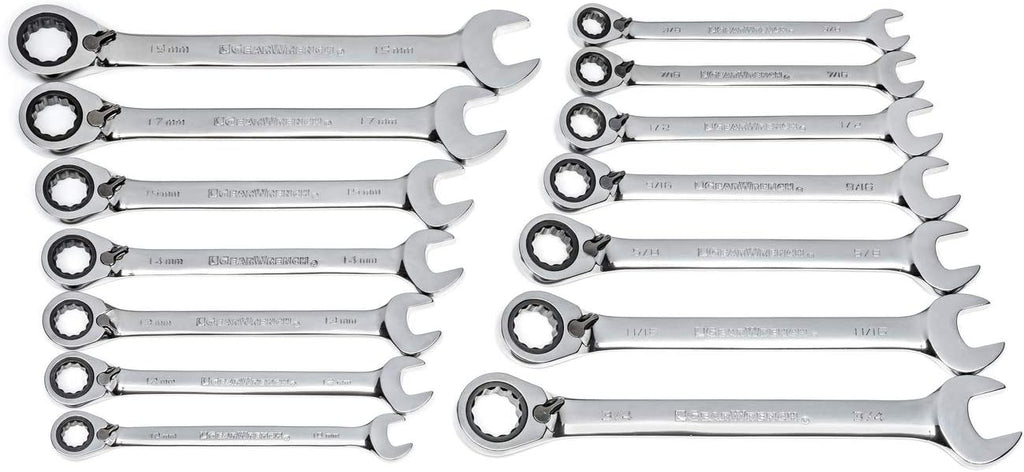 8 Pc. 12 Pt. Reversible Ratcheting Combination Wrench Set, Metric K743