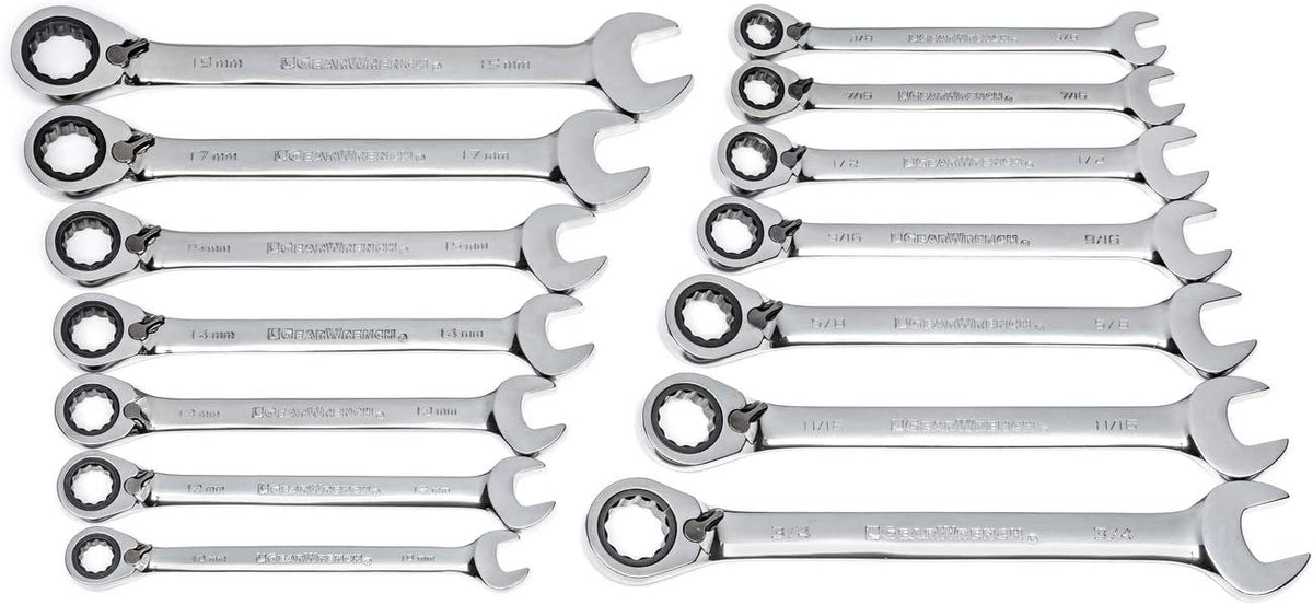 8 Pc. 12 Pt. Reversible Ratcheting Combination Wrench Set, Metric K743