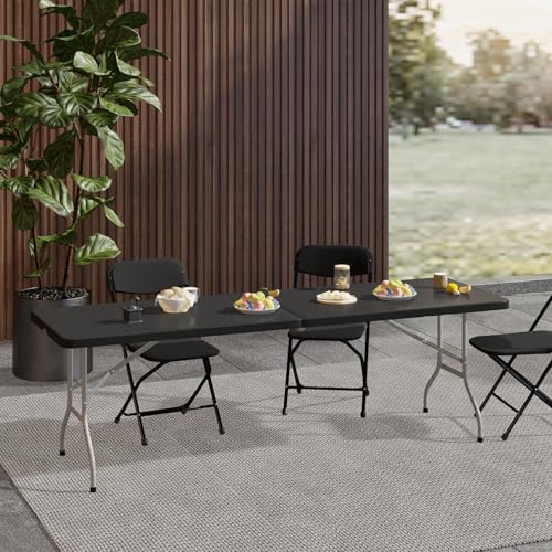 48 Inch Folding Table with Carry Handle, Heavy Duty Plastic Utility Table with Steel Legs, White Q27904