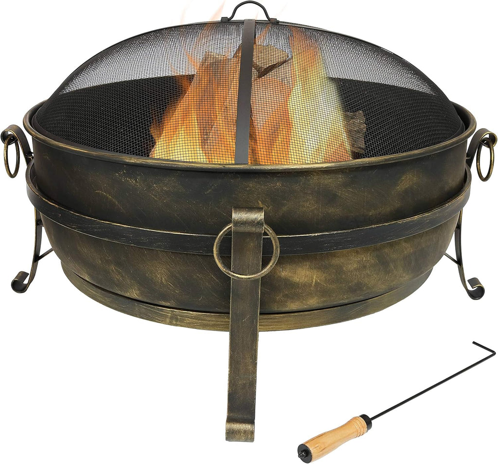 24-Inch Wood-Burning Fire Pit with Spark Screen, Poker, and Grate W841803