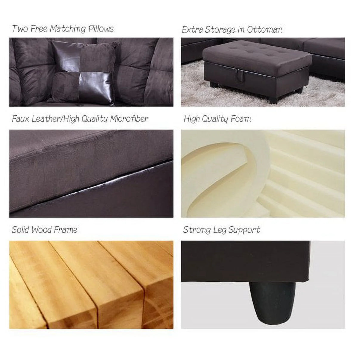 103.5" Wide Corner Microfiber Sectional Sofa with Storage Ottoman D519659