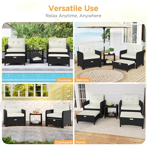 5 Piece PE Wicker Patio Conversation Set with Cushions U6614