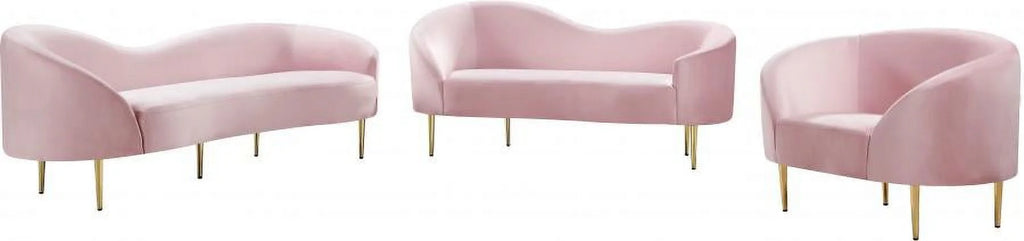 Pink Velvet Contemporary Sofa Loveseat & Chair 3Pcs F34697
