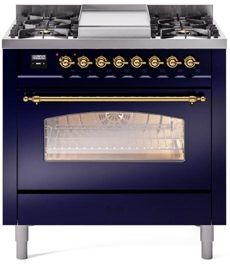 36 Dual Fuel Propane Gas Range in Blue with Brass Trim O626148