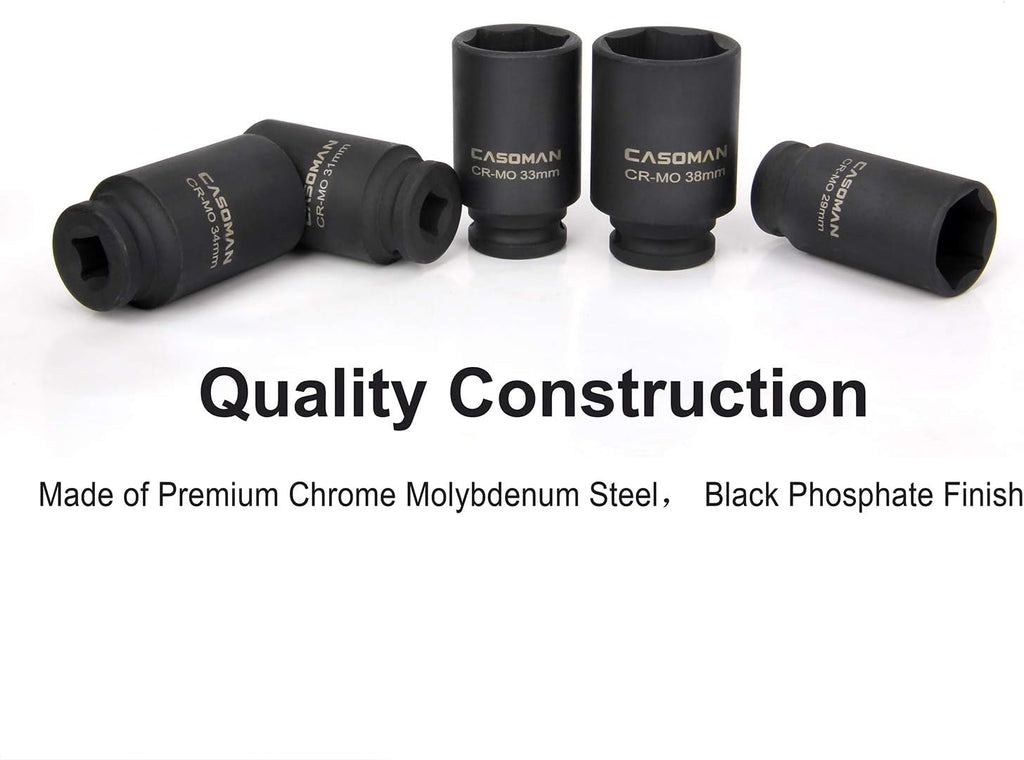 1/2-Inch Drive Deep Impact Socket Set, 6 Point, CR-MO, Metric, 29mm-38mm, 9-Piece M101
