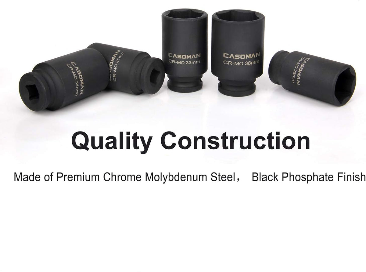 1/2-Inch Drive Deep Impact Socket Set, 6 Point, CR-MO, Metric, 29mm-38mm, 9-Piece M101