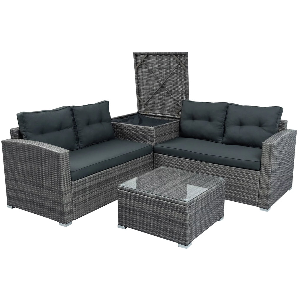 4Pcs All-Weather Rattan Wicker Patio Furniture Set with Storage Box & Table O595003