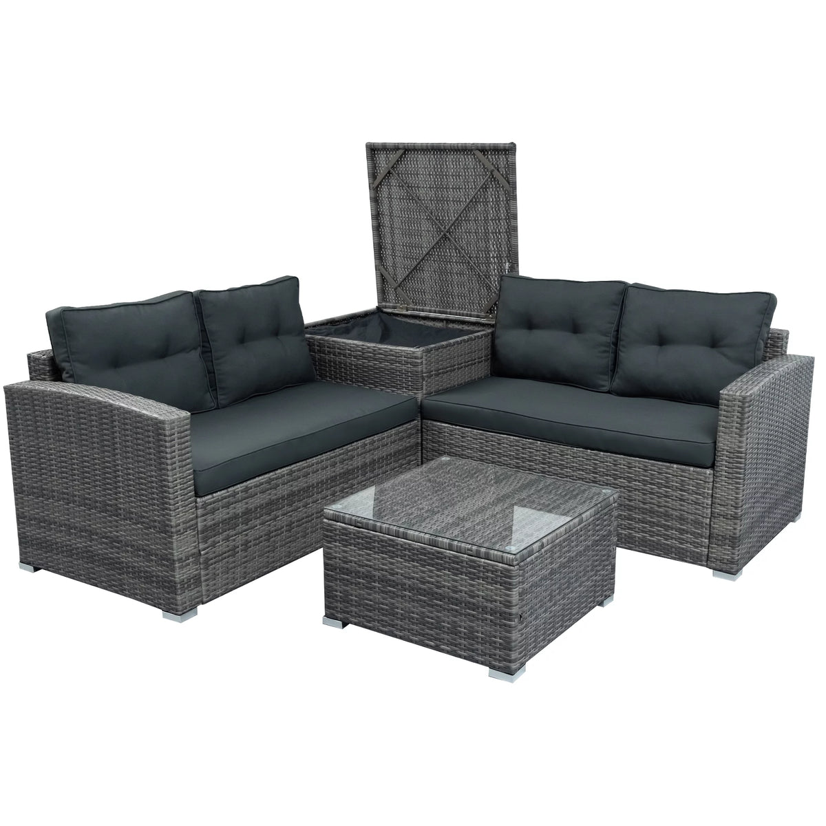 4Pcs All-Weather Rattan Wicker Patio Furniture Set with Storage Box & Table O595003