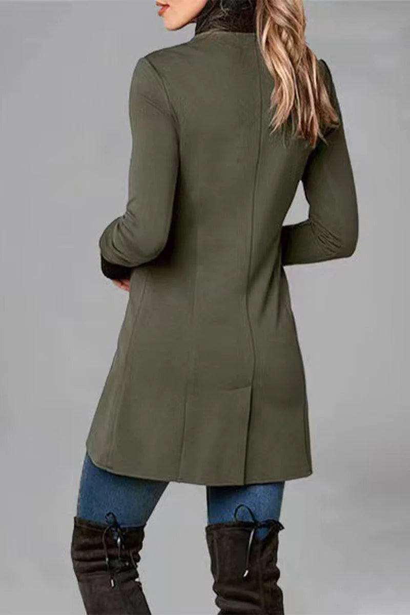Solid Buttons Polo Collar Outerwear E67049