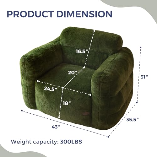 Green Oversized Fluffy Bean Bag Sofa J68683