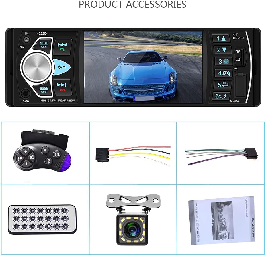 4.1 '' HD Screen Single Din Car Stereo with Bluetooth FM Radio Receiver E7695