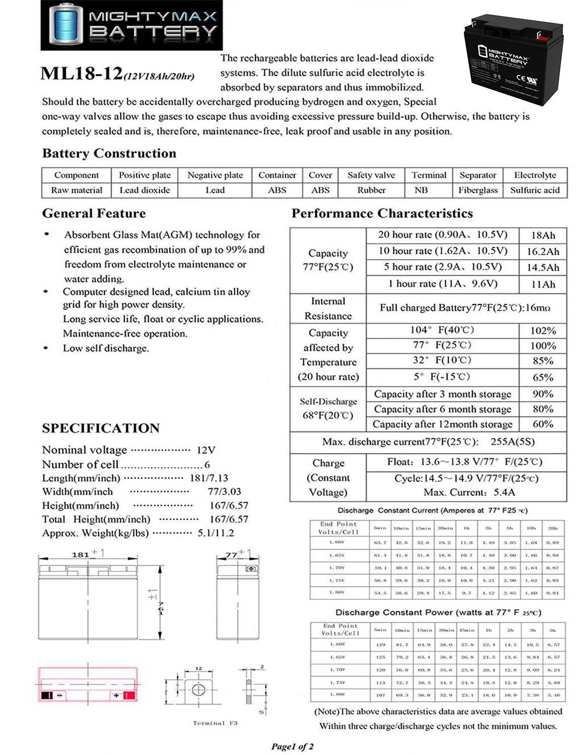 12V 18AH Rechargeable Battery J702