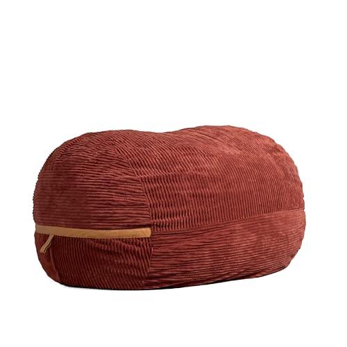 Deep Terracotta Corded Plush 6 feet Foam Filled Bean Bag Chair with Removable Cover K433495