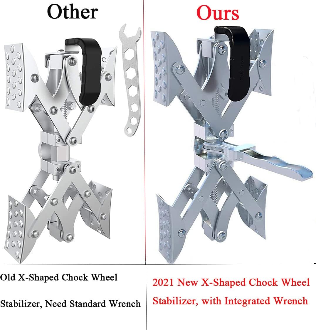 X-Shaped Wheel Chock Stabilizer with Integrated Wrench, 2 Sets H828
